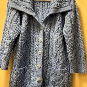 Aran Crafts Irish Knit Light Blue Cable Knit Cardigan